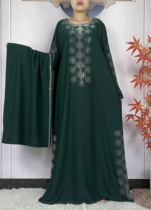 2024 Muslim Sets Women Party Dress Dubai Long Sleeve Diamonds Dashiki Islam Women Chiffon Comfort Fabric African Tradition Abaya