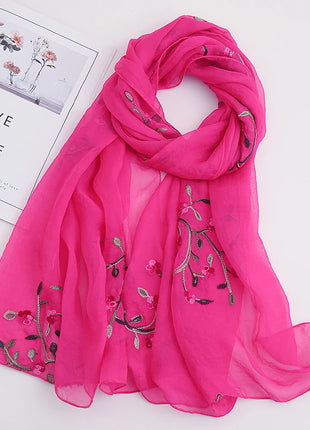 Women Muslim Chiffon Hijab Thin Floral Shawls Wraps Embroidered Scarf Plain Scarves for Woman Muslim Headscarf Islam Turban Veil