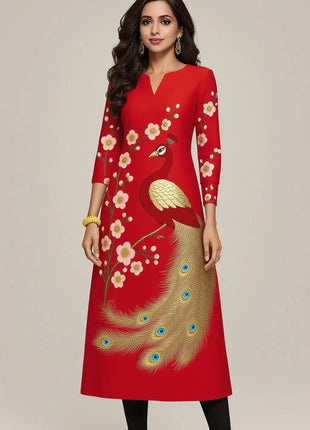 Muslim Kurt Women Casual Fashion Dress Peacock Straight Tube Casual Ethnic Flower National Style Islamische Kleidung Frauen