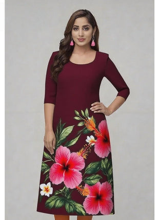 Muslim Kurtta Women's Casual Fashion Dress National Style Straight Tube Casual Ethnic Flower Robe Arabe Femme Modest Slit hem