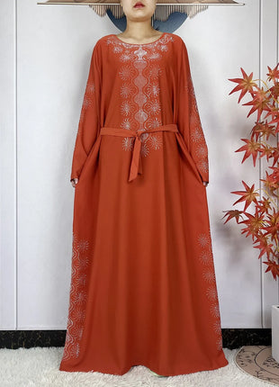 2024 Muslim Sets Women Party Dress Dubai Long Sleeve Diamonds Dashiki Islam Women Chiffon Comfort Fabric African Tradition Abaya