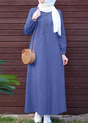 ZANZEA Women Vintage Muslim Abaya Dress 2024 Autumn Sundress Casual Long Sleeve Solid Maxi Long Vestidos Kaftan Islamic Clothing