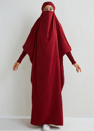 Muslim Abaya Hooded Smocking Sleeve One-piece Prayer Dress Women Jilbab Islamic Clothing Dubai Saudi Black Robe Turkish Modesty