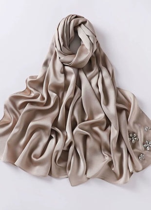 New Bubble Chiffon Hijab Scarf Handmade Flower Beaded Anchor Satin Silk Scarf  Hijabs for Women Turban Femme Ramadan Islamic