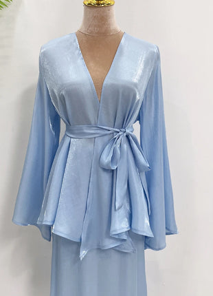 Ramadan Satin Abaya Dubai Turkey Islam Muslim Modest Dress Sets Prayer Clothes For Women Kaftan Robe Femme Musulmane