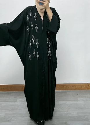 Ramadan Luxury Muslim Fashion Bat Sleeve Moroccan Turkiye Dubai Dress Middle East Arab Dress Sequins Golden Velvet Long Dress