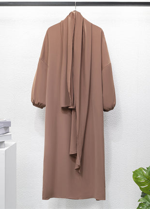 Muslim Abaya Prayer Dress One-piece Hooded Smocking Sleeve Islamic Clothing Women Jilbab Dubai Saudi Black Robe Turkish Modesty