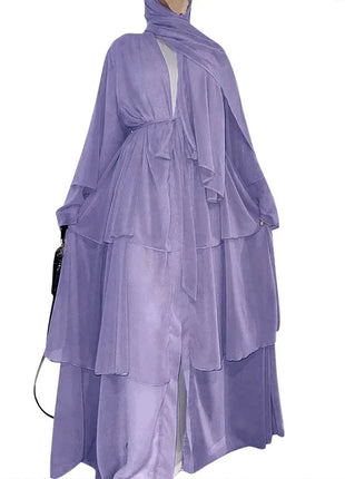 Kimono 3 Layer Chiffon Abayas for Women Muslim Dress Dubai Turkey Kebaya Open Abaya Islamic Jalabiya Caftan Marocain Femme Robe