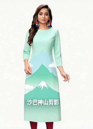 Muslim Kurt Women Casual Fashion Dress Peacock Straight Tube Casual Turkish Abaya National Style Islamische Kleidung Slit hem
