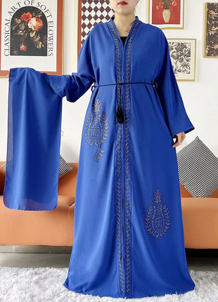 2024 Summer Women Elegant Dresses Dubai Party Outfits Long Sleeve Chiffon Dashiki Muslim Women Robe Open African Abaya Clothing