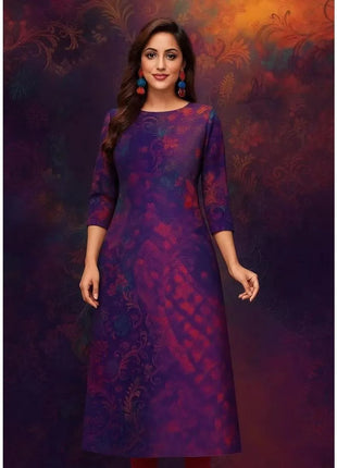 Muslim Women's Kurt Fashionable And Elegant Long Sleeved Straight Tube Casual Kurtta Peacock Pattern Kaftan Marroqui Slit hem