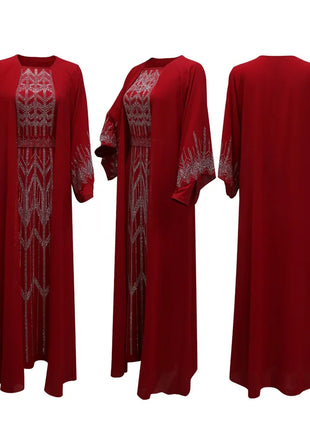 2024 Dubai Abaya Autumn Fashion Muslim Long Sleeve V-neck Party Evening Maxi Dress Kaftan clothes for Muslim Dress Women Outfits