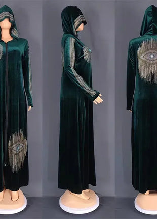 2023 African Dresses for Women Spring Autumn African Women Long Sleeve V-neck Velvet Sequined Long Robes African Clothes Women