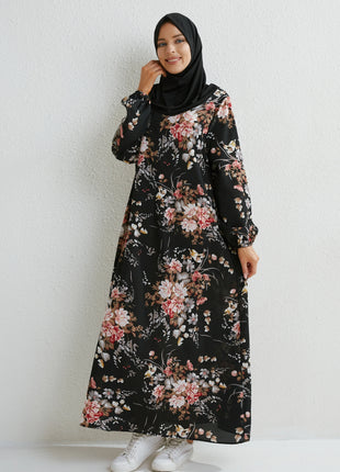 Muslim Dresses Women Maxi Dresses Mujer Vestidoes Female Loose Dresses Full Sleeve Printed Floral Casual Robe Long Dress
