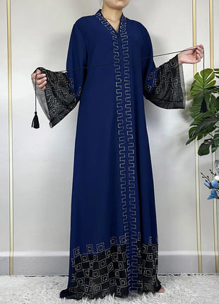 2024 For Women Elegant Dresses Dubai Party Outfits Long Sleeved Chiffon Dashiki Muslim Women Robe Open African Abaya Clothing