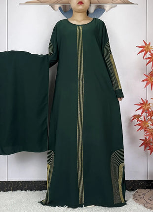 2024 New Muslim Chiffon Abayas For Women Robe Caftan Dubai Islam Clothing African Abaya Long Sleeved Fashion Dress With Turban