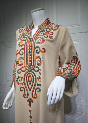 Ramadan Muslim Women's Embroidered Loose abaya Dresses For Women Gala Morocco Dubai Elegant Casual Kaftan