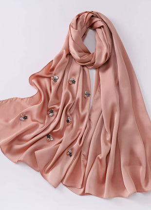 New Bubble Chiffon Hijab Scarf Handmade Flower Beaded Anchor Satin Silk Scarf  Hijabs for Women Turban Femme Ramadan Islamic