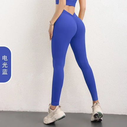 Sculpting V-Back Ruched Leggings Yoga Pants Women's Fitness Seamless Gym Workout Tights Running Cycling Activewear Comfy Wear