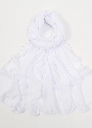 Pearls Beading Chiffon Hijab Scarf Woman Muslim Hijab Sweet Girl Hair/Headband Long Wraps Islam Turban Malaysian Headscarf