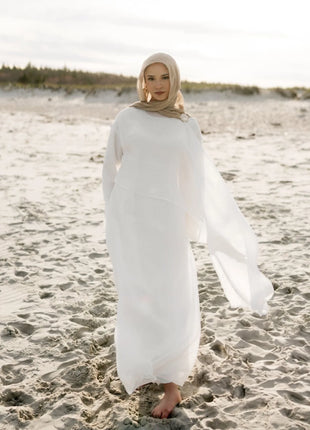 Two Piece Middle East Muslim Cardigan Set for Women Ramadan Eid Dubai Modest Abaya Dress Elegant Islam Solid Turkey Robe Outfit