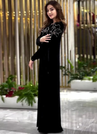 African Dresses For Women Long Sleeve Turkey Diamonds Evening Wedding Party Floor Length Dress Muslim Africa Clothes 2024