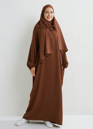 Muslim Abaya Prayer Dress One-piece Hooded Smocking Sleeve Islamic Clothing Women Jilbab Dubai Saudi Black Robe Turkish Modesty