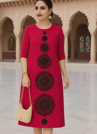 Muslim Dress Kurt Women's Fashionable Elegant Straight Tube Casual Flowers Color Elephant Pattern Islamic Clothing For Women