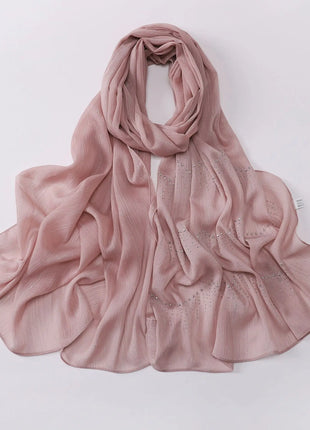 Luxury Rhinestone Chiffon Hijabs Woman Muslim Scarf Shawls Solid Lady Party Shawl Wraps Islamic Turban Female Headscarf Ramadan