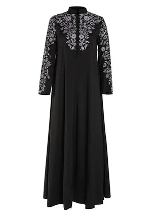 Plus Size Muslim Women Kaftan Dress Abaya Ethnic Style Long Sleeve Islamic Clothing Dubai Saudi Black Robe Turkish Modesty S-3XL