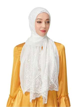 Women Hijabs Muslim Scarf Summer New Pearl Chiffon Lace Solid Color Lady Head Scarf Malaysia Tourism Shawl Turban Wrap Wholesale
