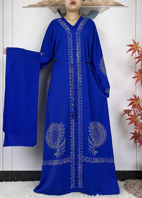 2024 Muslim Sets Women Party Dress Dubai Long Sleeve Diamonds Dashiki Islam Women Chiffon Comfort Fabric African Tradition Abaya