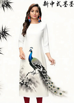 Muslim 2026 Women's Kurt Fashionable And Elegant Straight Tube Casual Slit hem Pattern Women Dress Turkish Abaya