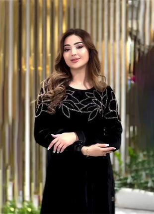 Eid Muslim Party Dress for Women Abaya Spring Velvet Diamond Dresses Ramadan Belt Vestidos Largos Dubai Robe Jalabiya 2026