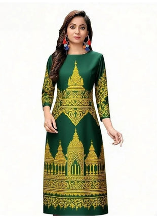 Muslim Women Kurtta Casual Dress Middle Eastern Straight Casual Ethnic Slit hem Mandarin National Style Caftan Marocain Femme