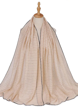 New Designs Cotton Linen hajib Scarf Stripe Islamic Ladies Head Scarf Headwear Lace Malaysian Women's Scarves Ramadan Turban