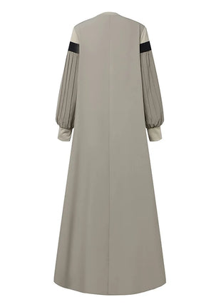 ZANZEA Autumn Women Muslim Dress Turkey Abaya Elegant Long Lantern Sleeve Patchwork Sundress Pleated Vestidos Islamic Dubai Robe