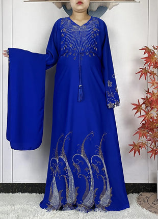 2024 New Muslim Chiffon Abayas For Women Robe Caftan Dubai Islam Clothing African Abaya Long Sleeved Fashion Dress With Turban