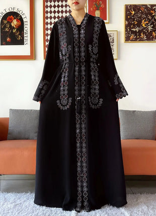 2025 Women Elegant Party Dress Chiffon Open Zipper Loose Abaya Muslim Women Dress Islamic Clothing Cardigan Abaya Muslim Dress