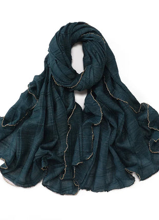 13 Color 80*180cm New Simple Silver Wire Wrinkle Plaid Solid Color Chain Gold Border Scarf Muslim Women Hijab Wrap Ramadan Islam