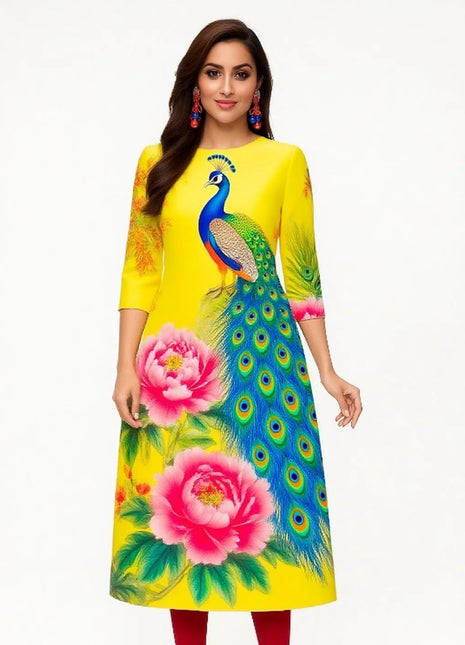 Muslim Dress Kurt Fashionable Elegant National Style Straight Tube Casual Slit Hem Elephant Peacock Pattern Women Dress Abaya