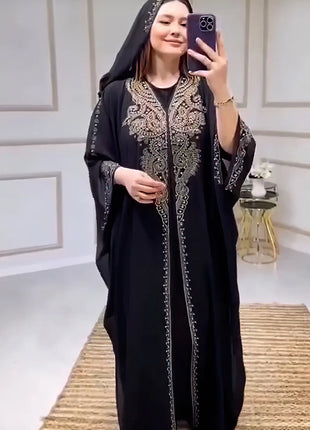 Eid Muslim Dress for Women Hooded Abaya 2 Piece Set Diamond Jalabiya Morocco Party Dresses Dubai Abayas Kaftan Vestido Long Robe