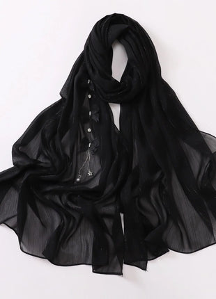 New Pearl Chiffon Bead Long Scarf Muslim Hijab Women Headscarf Shawl Wrap Veil Turban Headscarf Bandanas Bufanda Foulard Stoles