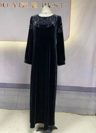 African Dresses For Women Long Sleeve Turkey Diamonds Evening Wedding Party Floor Length Dress Muslim Africa Clothes 2024