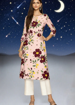 Muslim Dress Kurt Women's Fashionable Long Sleeved Straight Tube Casual Elephant Flowers Pattern Robe Marocain Islamic Prayer