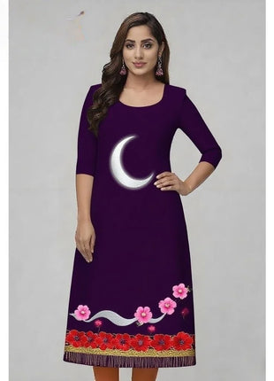 National style Kurt Women's Fashion Comfortable Slit hem Straight Casual Ethnic Flowers Pattern Robe Musulman Femme