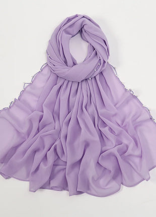 Pearls Beading Chiffon Hijab Scarf Woman Muslim Hijab Sweet Girl Hair/Headband Long Wraps Islam Turban Malaysian Headscarf