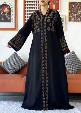 2024 Women Party Dress Chiffon Open Abaya Golden Stones Muslim Women Dress Islamic Clothing Cardigan Abaya Women Muslim Dress