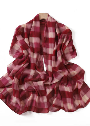 175*70CM New Plaid Print Islam Long Chiffon Scarf Wrapped Scarf Muslim Women's Hijabs Shawl Ramadan Female