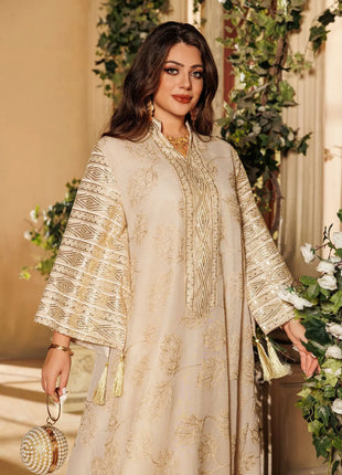 Muslim Women's Black Islamic Embroidered Abaya with Gold Detailing Ideal for Formal Occasions in Middle East like UAE and Saudi